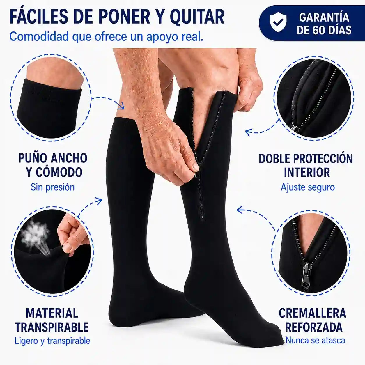 Medias de compresión con cremallera